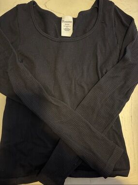 No Boundaries Black Ribbed Scoop-Neck Long Sleeve Top